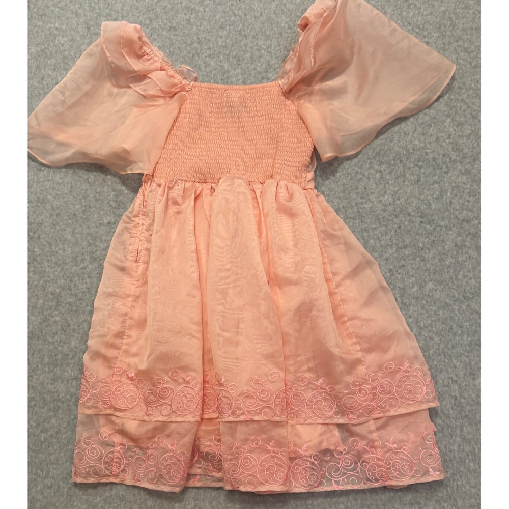 Wicked Glinda Peach Pink Embroidered Dress Adult SM Cosplay Halloween Costume - Picture 10 of 12
